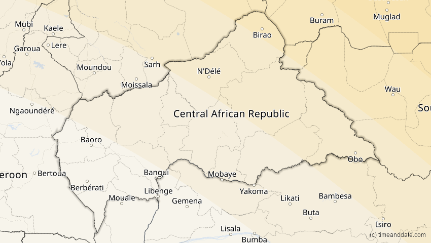 A map of Central African Republic, showing the path of the Aug 2, 2027 Total Solar Eclipse