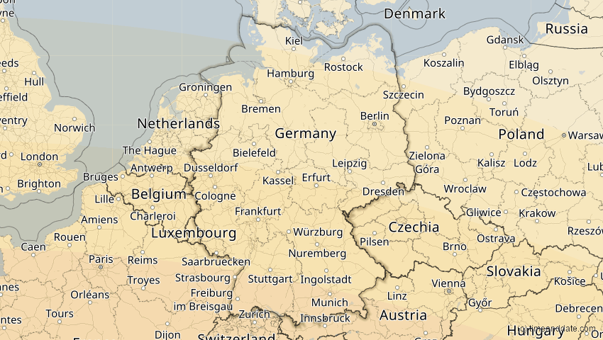 A map of Germany, showing the path of the Aug 2, 2027 Total Solar Eclipse