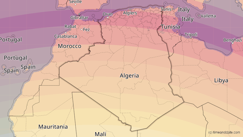 A map of Algeria, showing the path of the Aug 2, 2027 Total Solar Eclipse