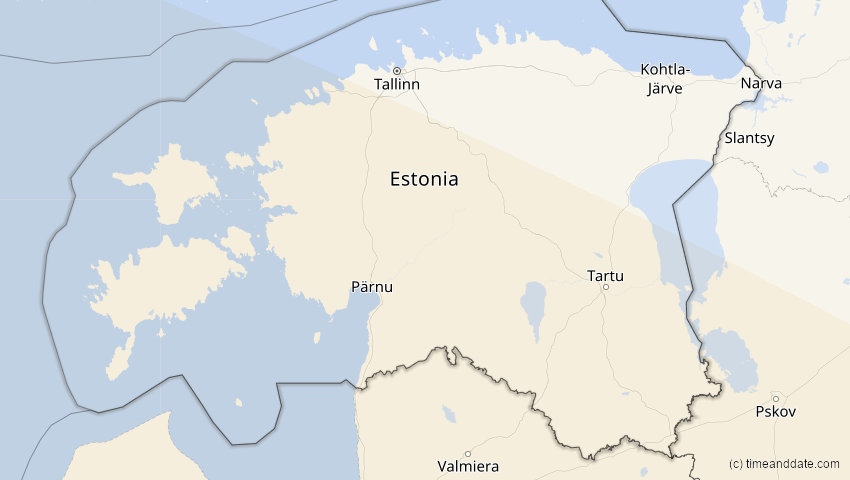 A map of Estonia, showing the path of the Aug 2, 2027 Total Solar Eclipse