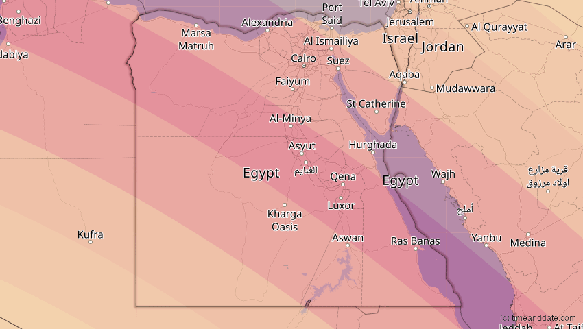 A map of Egypt, showing the path of the Aug 2, 2027 Total Solar Eclipse