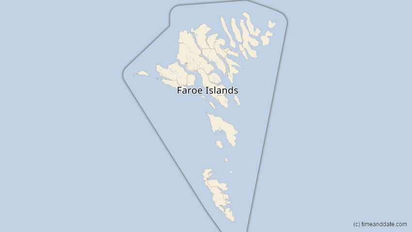 A map of Faroe Islands, showing the path of the Aug 2, 2027 Total Solar Eclipse
