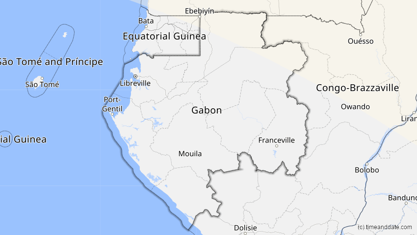 A map of Gabon, showing the path of the Aug 2, 2027 Total Solar Eclipse