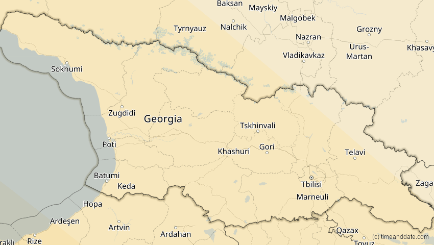 A map of Georgia, showing the path of the Aug 2, 2027 Total Solar Eclipse