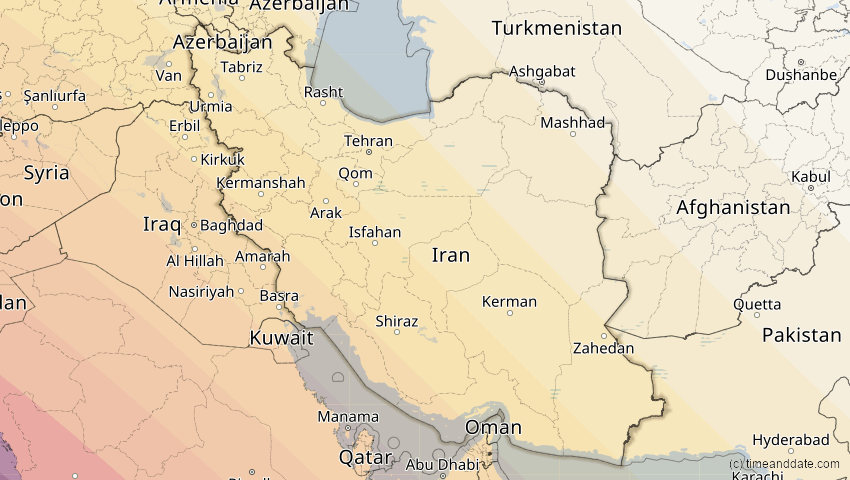 A map of Iran, showing the path of the 2. Aug 2027 Totale Sonnenfinsternis