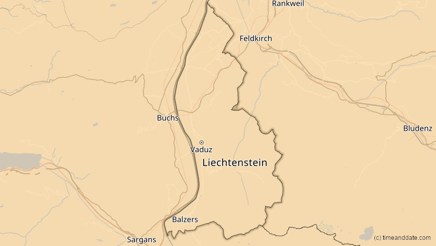 A map of Liechtenstein, showing the path of the 2. Aug 2027 Totale Sonnenfinsternis