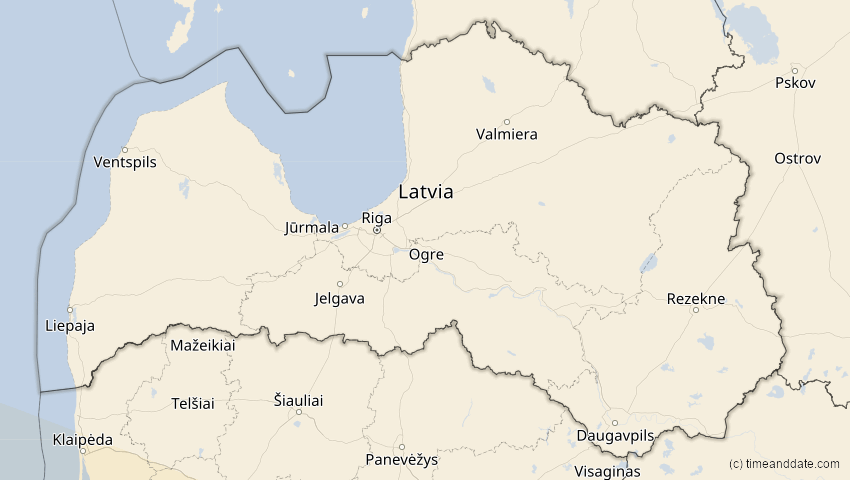 A map of Latvia, showing the path of the Aug 2, 2027 Total Solar Eclipse