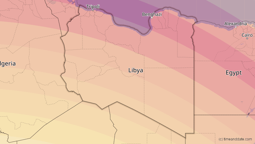 A map of Libya, showing the path of the Aug 2, 2027 Total Solar Eclipse