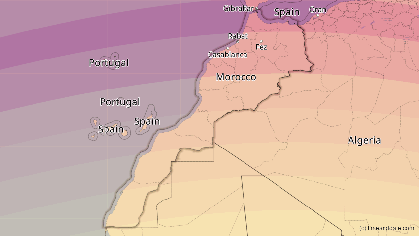 A map of Morocco, showing the path of the Aug 2, 2027 Total Solar Eclipse