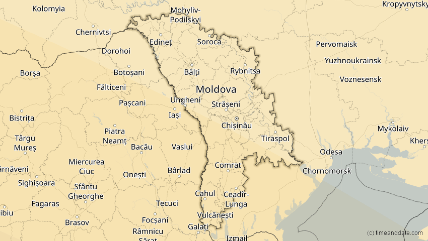 A map of Moldova, showing the path of the Aug 2, 2027 Total Solar Eclipse