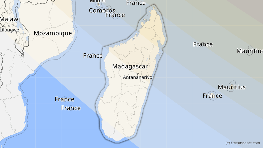 A map of Madagascar, showing the path of the Aug 2, 2027 Total Solar Eclipse
