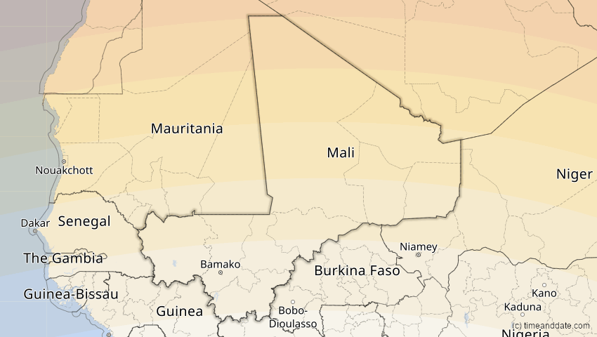 A map of Mali, showing the path of the 2. Aug 2027 Totale Sonnenfinsternis