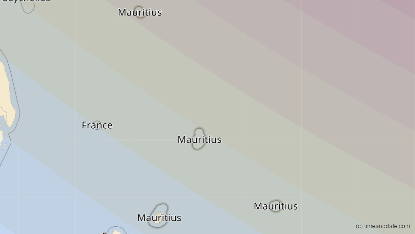 A map of Mauritius, showing the path of the 2. Aug 2027 Totale Sonnenfinsternis