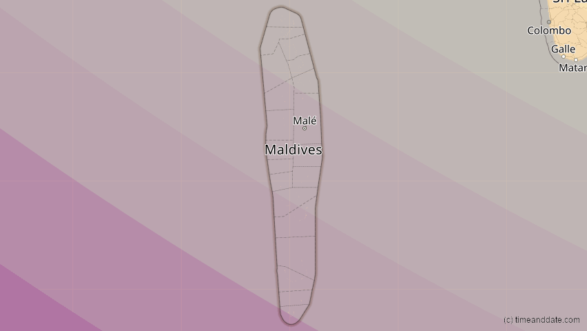 A map of Malediven, showing the path of the 2. Aug 2027 Totale Sonnenfinsternis