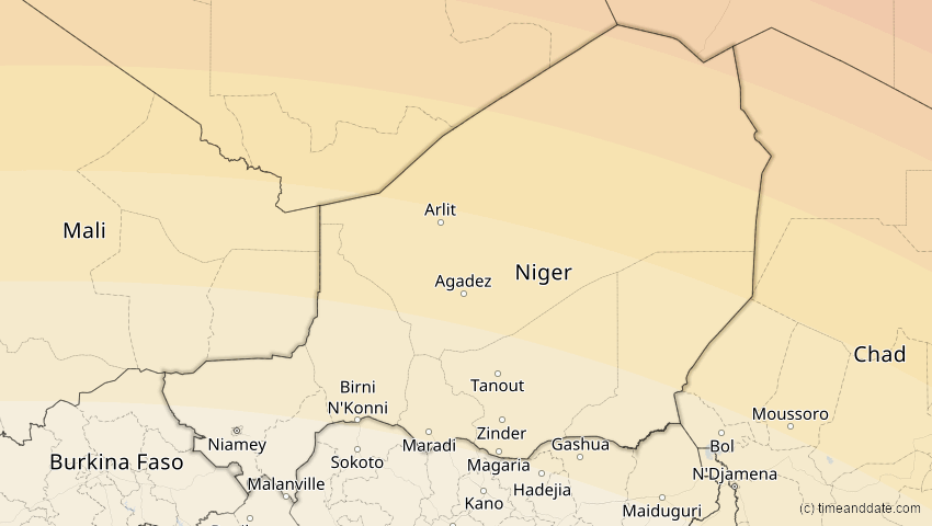 A map of Niger, showing the path of the 2. Aug 2027 Totale Sonnenfinsternis