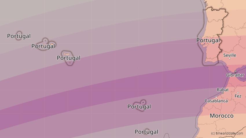 A map of Portugal, showing the path of the 2. Aug 2027 Totale Sonnenfinsternis