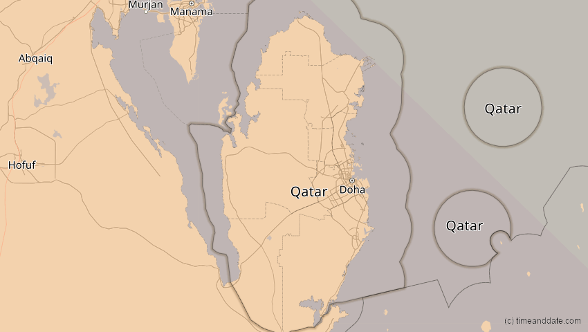 A map of Qatar, showing the path of the Aug 2, 2027 Total Solar Eclipse