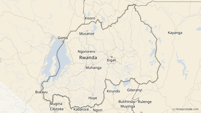 A map of Rwanda, showing the path of the Aug 2, 2027 Total Solar Eclipse