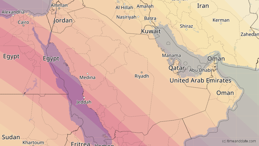 A map of Saudi-Arabien, showing the path of the 2. Aug 2027 Totale Sonnenfinsternis