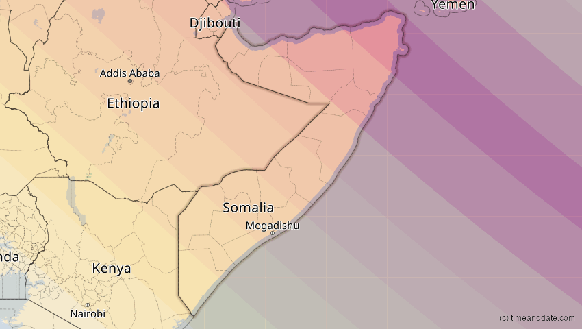 A map of Somalia, showing the path of the 2. Aug 2027 Totale Sonnenfinsternis