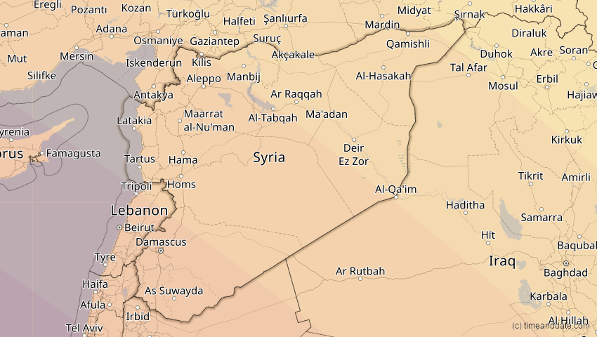 A map of Syrien, showing the path of the 2. Aug 2027 Totale Sonnenfinsternis