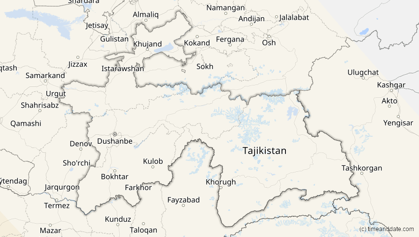 A map of Tajikistan, showing the path of the Aug 2, 2027 Total Solar Eclipse