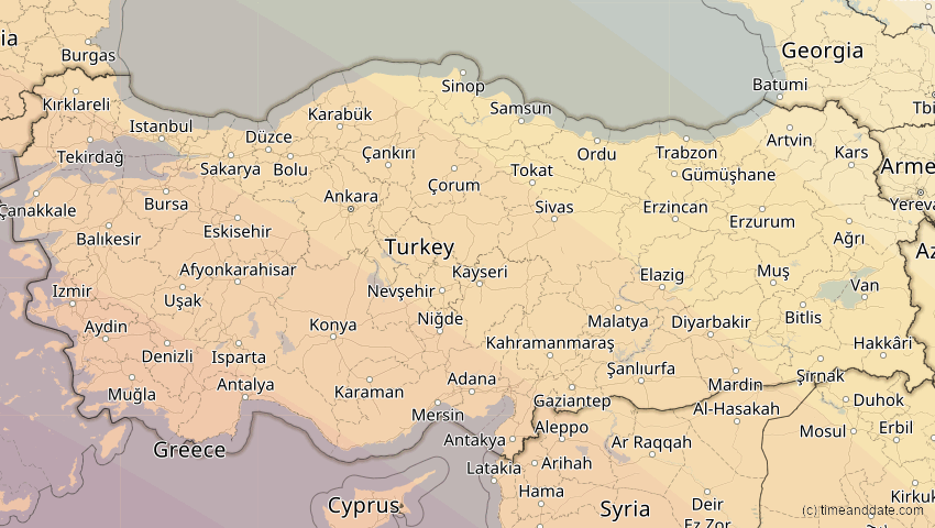 A map of Türkei, showing the path of the 2. Aug 2027 Totale Sonnenfinsternis