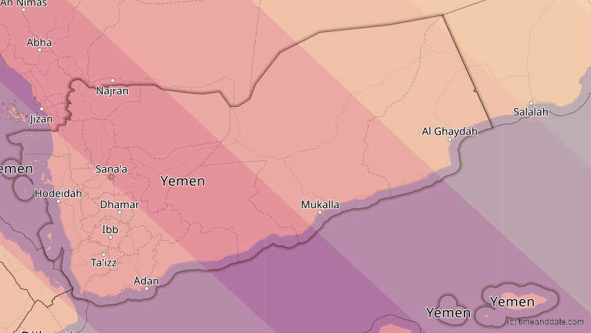 A map of Yemen, showing the path of the Aug 2, 2027 Total Solar Eclipse