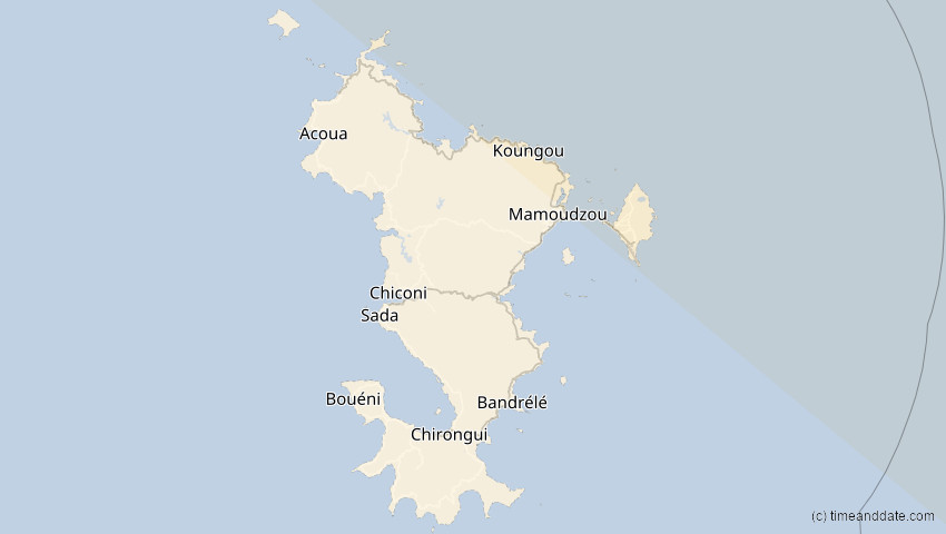 A map of Mayotte, showing the path of the 2. Aug 2027 Totale Sonnenfinsternis