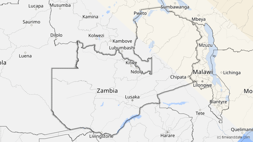 A map of Zambia, showing the path of the Aug 2, 2027 Total Solar Eclipse