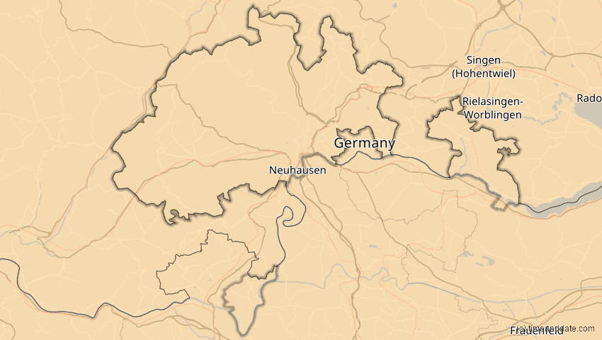 A map of Schaffhausen, Schweiz, showing the path of the 2. Aug 2027 Totale Sonnenfinsternis