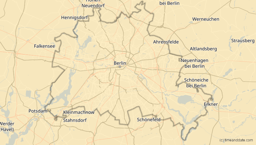 A map of Berlin, Deutschland, showing the path of the 2. Aug 2027 Totale Sonnenfinsternis
