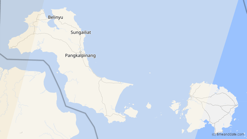A map of Bangka-Belitung, Indonesien, showing the path of the 2. Aug 2027 Totale Sonnenfinsternis