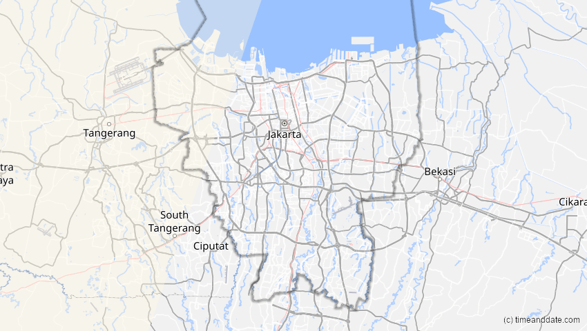 A map of Jakarta Hauptstadtdistrikt, Indonesien, showing the path of the 2. Aug 2027 Totale Sonnenfinsternis