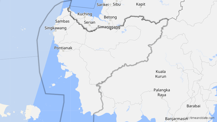A map of West Kalimantan, Indonesia, showing the path of the Aug 2, 2027 Total Solar Eclipse