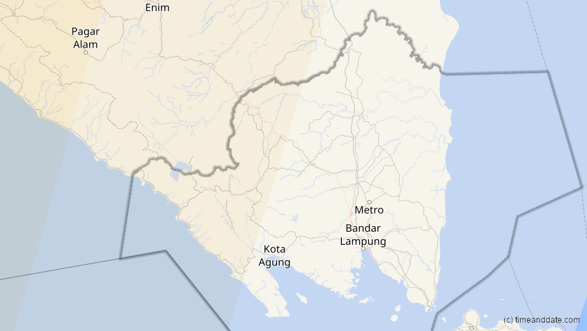 A map of Lampung, Indonesia, showing the path of the Aug 2, 2027 Total Solar Eclipse