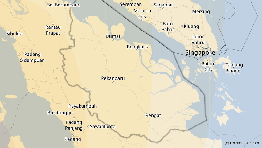 A map of Riau, Indonesia, showing the path of the Aug 2, 2027 Total Solar Eclipse