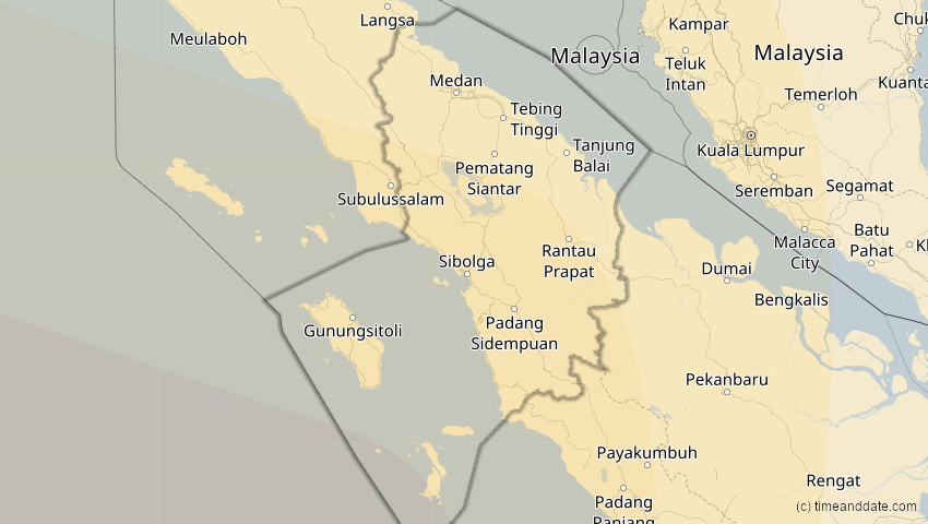 A map of North Sumatra, Indonesia, showing the path of the 2027年8月2日 (月) Total Solar Eclipse