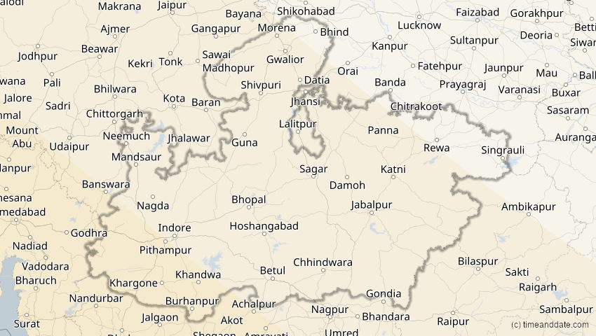 A map of Madhya Pradesh, Indien, showing the path of the 2. Aug 2027 Totale Sonnenfinsternis