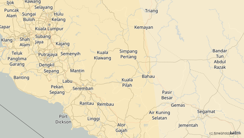 A map of Negeri Sembilan, Malaysia, showing the path of the Aug 2, 2027 Total Solar Eclipse