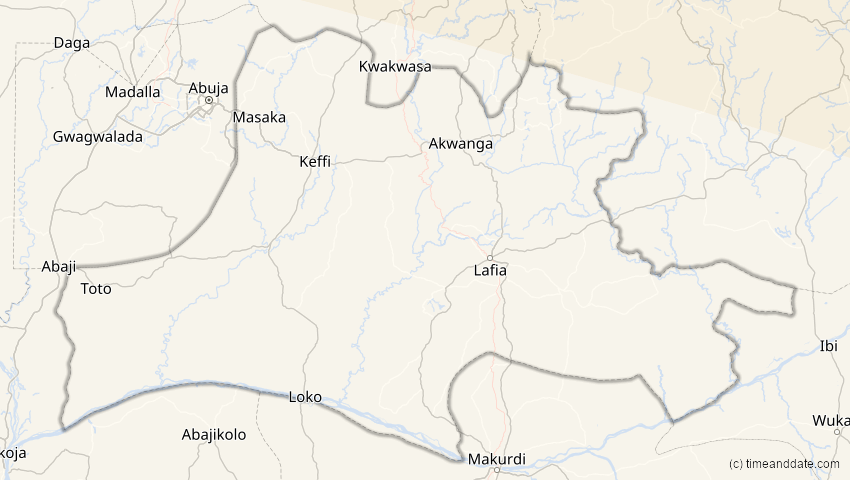 A map of Nassarawa, Nigeria, showing the path of the 2. Aug 2027 Totale Sonnenfinsternis