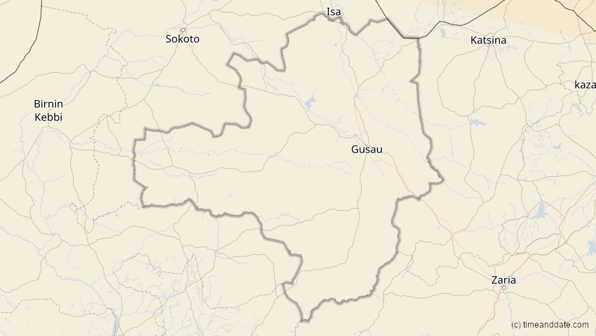 A map of Zamfara, Nigeria, showing the path of the 2. Aug 2027 Totale Sonnenfinsternis