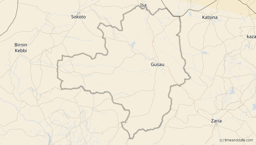 A map of Zamfara, Nigeria, showing the path of the 2027年8月2日 (月) Total Solar Eclipse