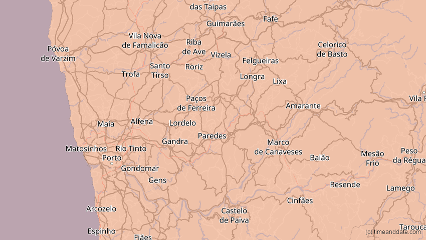 A map of Porto, Portugal, showing the path of the 2027年8月2日 (月) Total Solar Eclipse