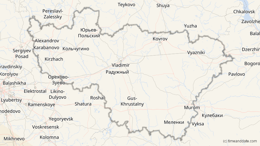 A map of Wladimir, Russland, showing the path of the 2. Aug 2027 Totale Sonnenfinsternis