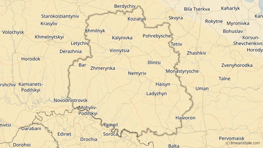 A map of Winnyzja, Ukraine, showing the path of the 2. Aug 2027 Totale Sonnenfinsternis