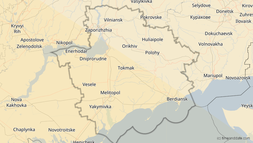 A map of Zaporizhia, Ukraine, showing the path of the Aug 2, 2027 Total Solar Eclipse