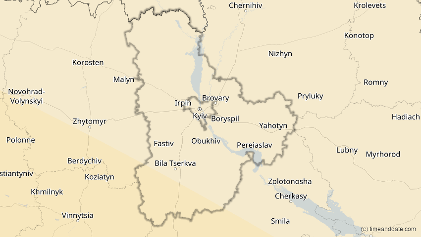 A map of Kiew, Ukraine, showing the path of the 2. Aug 2027 Totale Sonnenfinsternis
