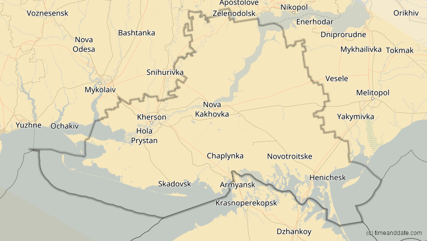 A map of Kherson, Ukraine, showing the path of the Aug 2, 2027 Total Solar Eclipse