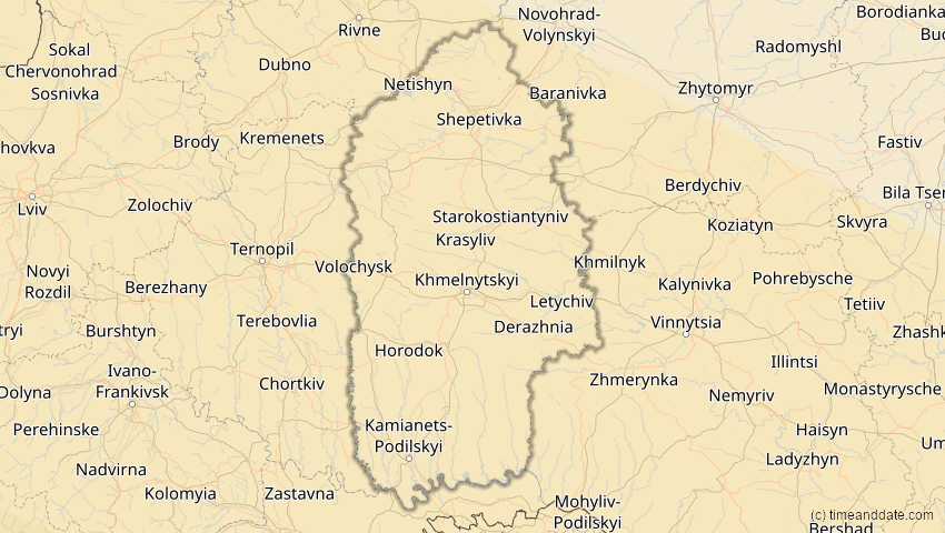 A map of Chmelnyzkyj, Ukraine, showing the path of the 2. Aug 2027 Totale Sonnenfinsternis